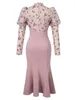 Casual klänningar vintage stil rosa qipao klänning kvinnor söt utsökta ren spets broderi skarvad fiskstång födelsedagsfest vestidos