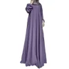 Robes décontractées Dubai Femmes Abaya Vintage Dot Print Maxi Robe avec col rond manches longues pour lâche style trapèze grand ourlet doux