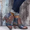 Bot yeni ayak bileği botları kadınlar sonbahar pu ayakkabılar etnik su geçirmez gündelik ayakkabı fermuarı yüksek topuk kısa botlar botas mujer