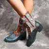 Stivali Da Donna Invernali Con Motivo Patchwork In Rilievo Medio Polpaccio Etnico Antiscivolo Stringate Scarpe Calde In Peluche Piatti Corti