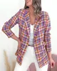 Costumes pour femmes à la mode et à la mode automne hiver Plaid manches longues poches avec deux boutons veste de costume décontracté pour les femmes