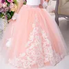 Girl Dresses Pink Tulle Appliques Flower Belt With Short Sleeves For Wedding Kids Birthday Gift Party First Communion Gown