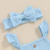 Ensembles de vêtements Born Baby Girl Tenues d'été Couleur unie côtelée sans manches barboteuse body top et short à volants bandeau ensemble 3 pièces