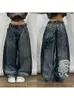 Women's Jeans Y2K Fashion Harajuku Big Pocket Washed Solid Color Baggy Men And Women Street Retro Gothic High Waisted Wide Leg Trousers