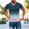 T-shirt a maniche corte con scollo a V slim fit con stampa digitale 3D con gradiente superiore della nuova estate