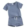 Kledingsets babyjongen meisje katoen linnen outfit effen kleur korte mouw T-shirt top elastische taille shorts set 2 stuks casual outfits