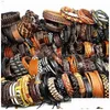 Chain Mixmax 50Pcspack Assorted Retro Handmade Mens Top Genuine Leather Tribal Surfer Cuff Bracelets Mix Styles 230710 Drop Delivery J Dhkm1
