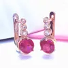 Boucles d'oreilles pendantes classiques pour femmes, plaqué or violet 585, Rose 14K, mode exquise, pierres précieuses rouges, bijoux