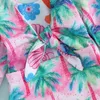 Women's Swimwear Baby Girl Long Sleeve Swimsuit V Neck Front Knotted Tree Flower Rash Guard Infant Toddler Little Bathing Suit