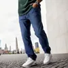 Jeans masculinos calças jeans retas moda bolso casual sólido zíper calças uso diário vintage para homem