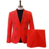 Costumes pour hommes rouge brillant strass costume Bar Concert Performance brillant Blazer pantalon ensemble mâle Banquet invité hôte scène cristaux