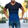 T-shirt a maniche corte con scollo a V slim fit con stampa digitale 3D con gradiente superiore della nuova estate