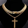 Chains 2Pcs Stainless Steel Rope Chain Christian Cross Necklace Women Men 13MM Metal Cuban Link Punk Hip Hop Jewelry