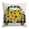 Cuscino stampato girasole Fodera per divano Decorativo per la casa Fiori Stampa Federa Foglie di piante 45x45 cm