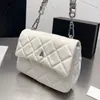 Borsa a tracolla trapuntata con patta da donna di design Francia Marchio di lusso C Borse a tracolla in pelle di cera d'olio con reticolo di diamanti Lady Silver Big Weave Chain Str Owih