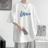 Camiseta masculina de algodão oversized, camisetas soltas para roupas, padrão casual respirável, manga curta, moda urbana