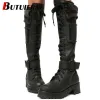 Boots Fashion Женские женские сапоги High Boots Black Punk Gothic Woman Platform Boot