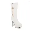 Boots Autumn And Winter Fashion Zipper Crystal Flower Thick Heel High Middle Tube Women's 10cm Plus Size 35-43