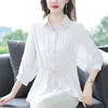 Women's T-Shirt Womens solid loose lace top fashion shirt Tunics Spring 3/4 sleeve casual chic pleated top 240323