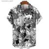 Koszulki męskie Summer Męskie Męskie wydrukowane wzór horroru Hawajski projektant mody Top Street Clothing Gothic Short Sleved Button L240320