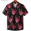 Мужские повседневные рубашки 2022 Devils Horror 3d Hawaii Mens Mens Mens Mens Hearbaity Mens Ношение летних коротких рукавов.