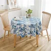 Table Cloth Cotton Linen Round Blue Garden Ink Painting Tablecloth Kitchen Living Room Napkin Coffee Diameter 150cm