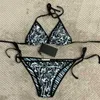 Mulheres Swimwear Designer Marca Preto Letra Fe Sexy Split Stripe Tie Up Bikini Swimsuit Feminino 9ZSP