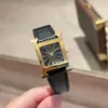 26 mm 21 mm vintage zwart lederen horloge vrouwelijk saffierkristalglas polshorloge vierkante diamanten bezel nummer digitaal bord logo Heure dameshorloges