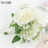 Ivory Rose Babysbreath Artificial Flowers Bouquet Silk Gypsophila Fake Flower Wedding DIY Home Table Vase Decoration Faux Flores 240308