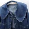 Giacche da donna 2024 Donna Denim Coreano Colletto alla marinara Moda Maniche lunghe Bottone Jean Cappotto Vintage Crop Donna Casual Allentato Outwear