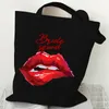 Shopping Bags Bride Tribe Women Handbags Sexy Lips Supermarket Bag Wedding Big Canvas Tote Bachelorette Party Reusable Lady