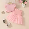 Ensembles de vêtements bébé fille robe et manteau ensemble fleur broderie tulle ourlet à volants sans manches ouvert avant cardigan gilet bandeaux