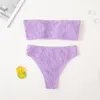 Costumi da bagno da donna FS Donna Fascia a pieghe viola Vita alta Bikini senza spalline Lady Costume da bagno diviso solido sexy Due pezzi 2024