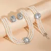 Necklace Earrings Set Multilayer Imitation Pearl Chain Bracelet For Women Wedding Bridal Stud Jewelry Accessories