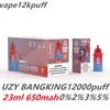 Uzy Bang King 12000Puffs Tek Kullanımlık Vape Sistemi Puff12k Şarj Edilebilir E Sigara Seti Pre Dolgulu 23ml Puff12000 Mesh Bobin Vaper 0% 2% 3% 5% 5 Vape