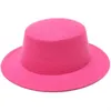 Szerokie brzegi czapki wiadra czapki damskie płaski top fedora kapelusz stały kolor naśladowanie wełniane jazzowe czapkę szerokie brzegi eleganckie okrągłe kapelusz w kręgle 24323