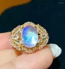 Anéis de cluster LR Fine Jewelry 18K Gold AU750 Sri Lanka Origin Natural Moonstone Gemstone 4.5ct Feminino para Mulheres