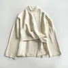 Женские блузки, осень 2024, женский топ с v-образным вырезом и завязкой на талии, топ из смешанного шелка и льна