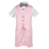 Ensembles de vêtements Garçons Couleur unie Gilet Chemise Short Robe formelle Été Enfants Gilet Vêtements de mariage Uniformes pour enfants Costume de smoking pour tout-petits