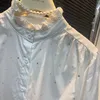 Chemisier à manches longues et col à volants pour femme, chemise blanche à simple boutonnage, intérieur assorti avec tout, pour le bureau, printemps 2024