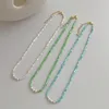 Choker Minar Vintage White Green Blue Color Natural Shell Bamboo Joint Strand Pärled Necklace For Women mässing sötvatten pärlkokare