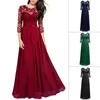 Robes décontractées femmes en mousseline de soie col rond dentelle longue robe de soirée éléments d'épissage a-ligne fête d'anniversaire vêtements de couleur unie