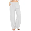 Pantalon pour femmes en coton en coton coton cordon de poche inclinée pure purement couloir sensation pantalon de jambe large en forme de A droite