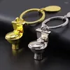 Keychains 1Pcs Gold Silver Color Cute Key Chain Mini Toilet Ring Classic 3D Keychain Bathroom Creative Llaveros Gift Trinket