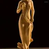 Figurines décoratives 19CM, fille de beauté pour amour, sculpture sur bois, décoration artisanale solide, Figurines de Style chinois