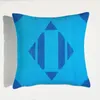 European-Style Deisgner Luxury Velvet Light Blue Series Duplex Printing Pillow Cushion Sofa Back Cushion Model Room Decoration Lumbar Support Pillows