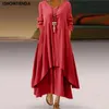 Plus Size 2023 Summer Dres Cotton Linen Pocket Dress For Women Streetwear Button Oneck Loose Solid Asymmetric Dresses 240320