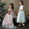 Flickaklänningar Flower Appliques Kids Princess för bröllopstävlingsklänningar Vestidos de Fiesta