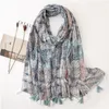 Scarves 180 90cm Bandanna Muslim Headscarf Print Beach Towel Outdoor Cotton And Linen Scarf The Four Seasons Warm Tassel Shawl