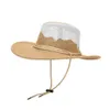 Cowboy tricoté avec cordon de serrage pour hommes, protection solaire d'extérieur, chapeau de plage en paille de Jazz, nouvelle collection printemps et automne